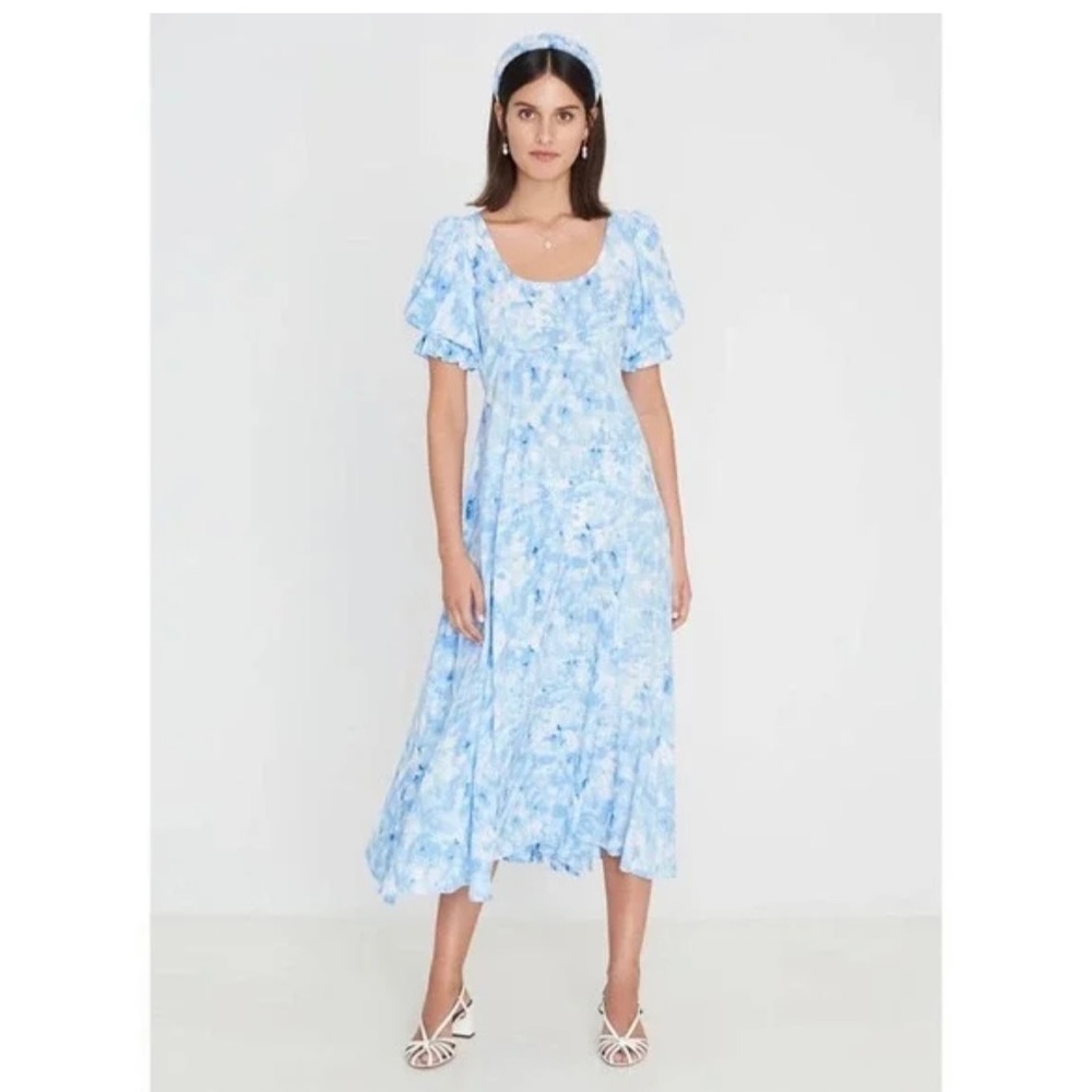 Faithful the Brand Linnie Dress Tie Dye Puff Sleeves Midi Boho Cottagecore Party